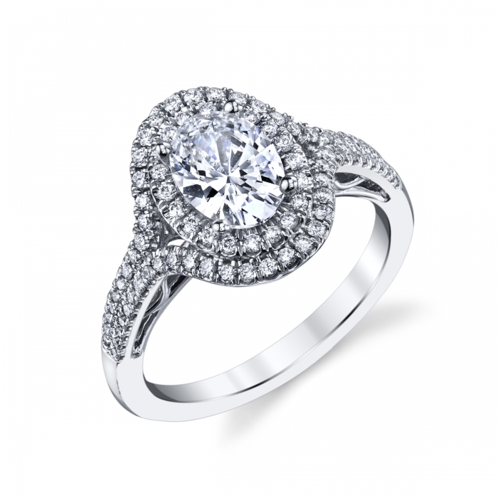 14K White Gold Diamond Double Halo Ring Setting