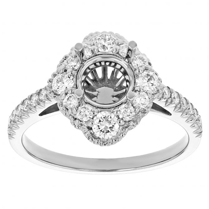 14K White Gold Diamond Scalloped Frame Halo Ring Setting