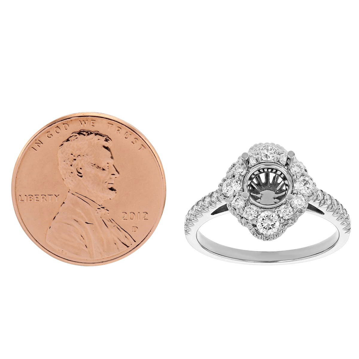 14K White Gold Diamond Scalloped Frame Halo Ring Setting