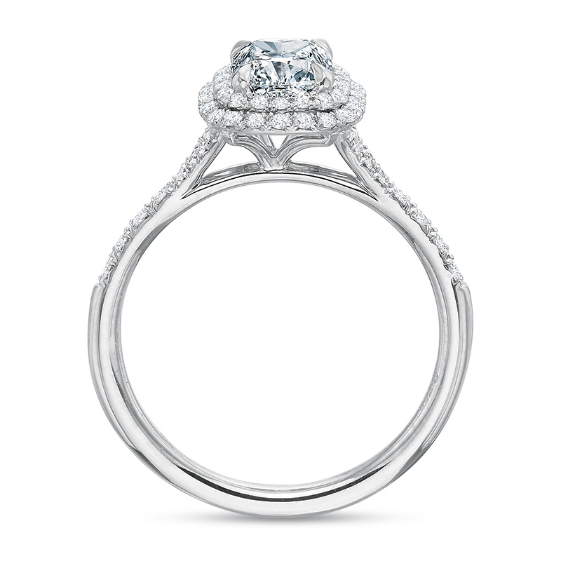 18K White Gold Diamond Double Cushion Halo Ring Setting with Diamond Split Shank
