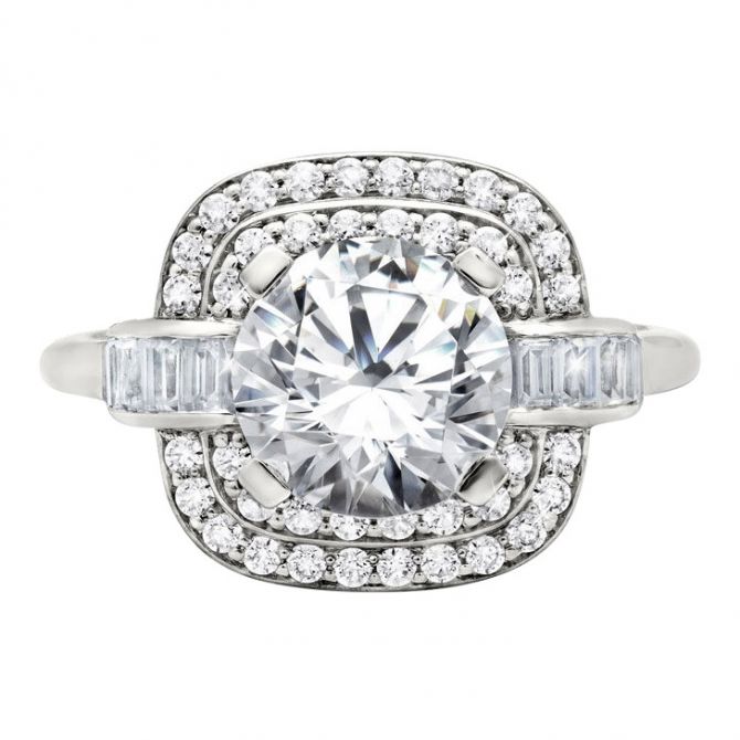 Peter Storm Diamond Double Halo Ring Setting with Baguette Side Stones in White Gold