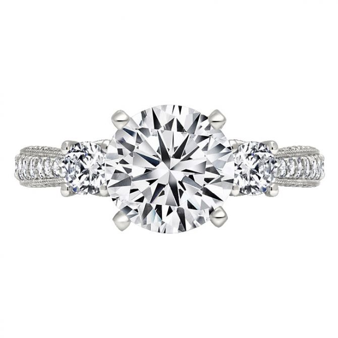 Peter Storm Diamond Milgrain 3 Stone Cathedral Ring Setting in White Gold