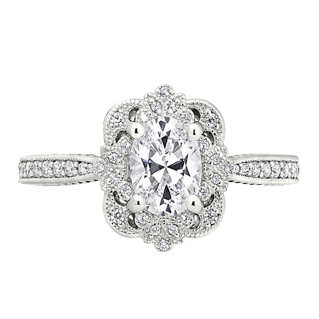 Peter Storm Diamond Milgrain Ring Setting with Ornamental Halo in White Gold