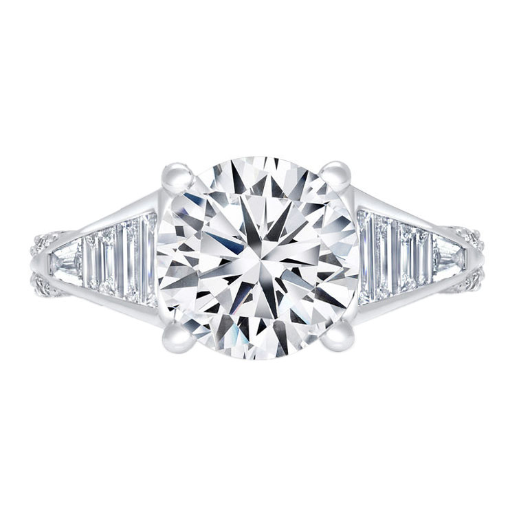 Peter Storm Diamond Baguette Tapered Engagement Ring Setting in White Gold