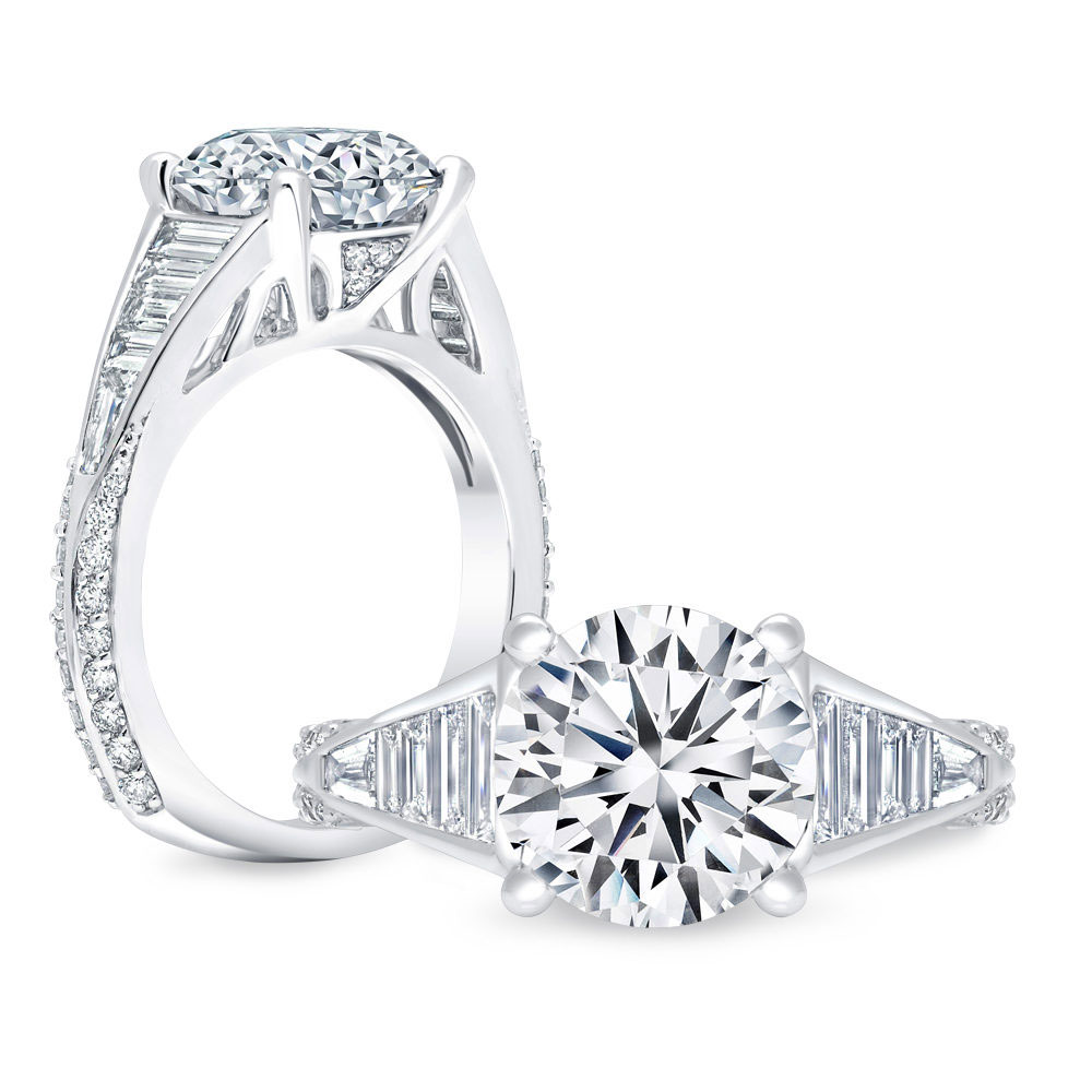 Peter Storm Diamond Baguette Tapered Engagement Ring Setting in White Gold
