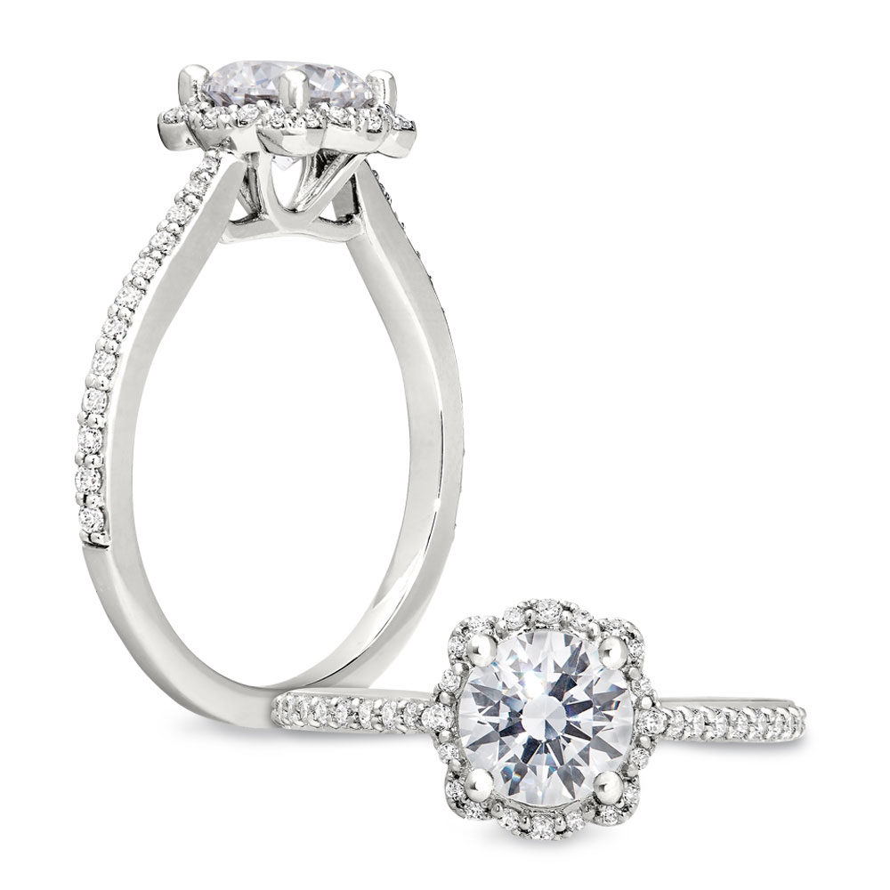 Peter Storm Ring Setting with Scalloped Diamond Halo & Tapered Shank in White Gold
