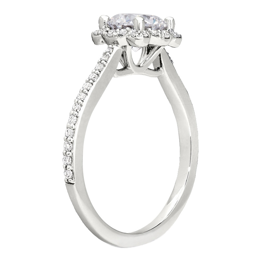 Peter Storm Ring Setting with Scalloped Diamond Halo & Tapered Shank in White Gold
