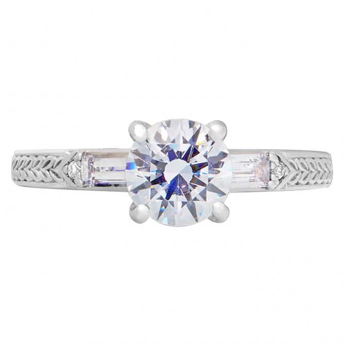 Peter Storm Baguette & Round Diamond Ring Setting with Wheat Patterned Sides in White Gold