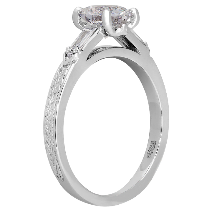 Peter Storm Baguette & Round Diamond Ring Setting with Wheat Patterned Sides in White Gold