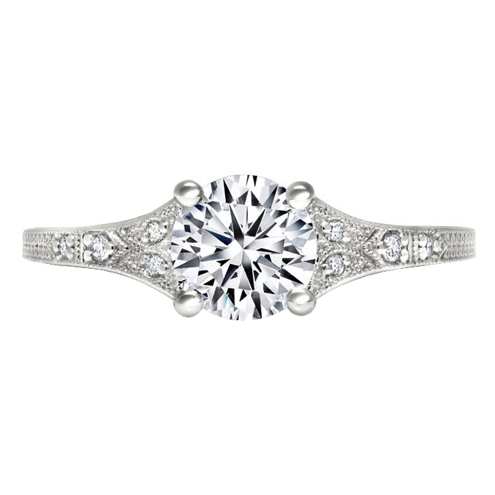 Peter Storm Diamond & Milgrain Vintage Patterned Engagement Ring Setting in White Gold
