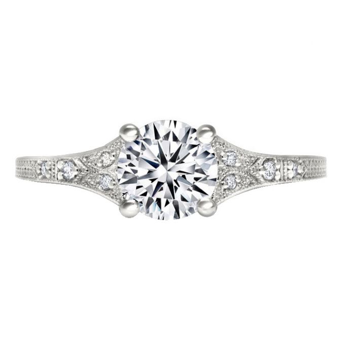 Peter Storm Diamond & Milgrain Vintage Patterned Engagement Ring Setting in White Gold