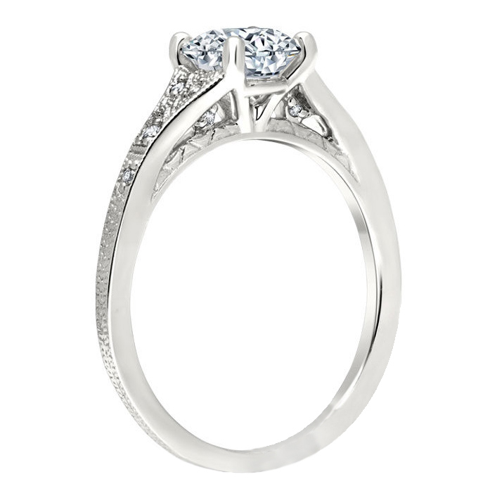 Peter Storm Diamond & Milgrain Vintage Patterned Engagement Ring Setting in White Gold