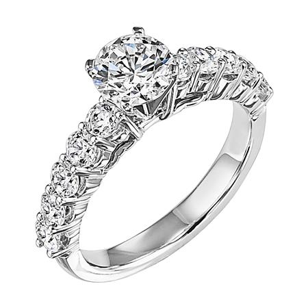 Diamond Shared Prong Side Stone Engagement Ring Setting in White Gold