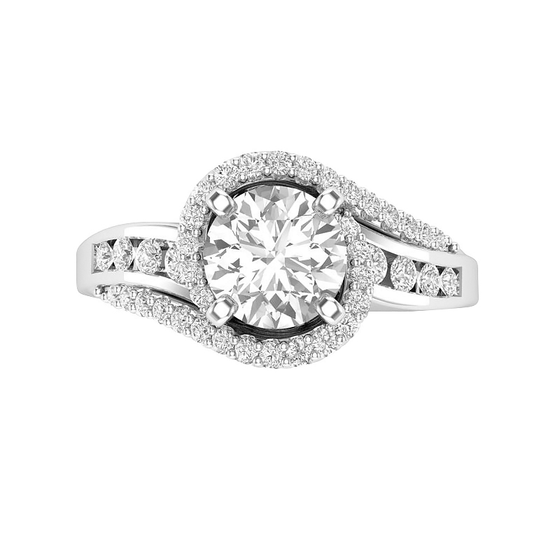 Diamond Halo Swirl Ring Setting with Channel Set Shank in White Gold