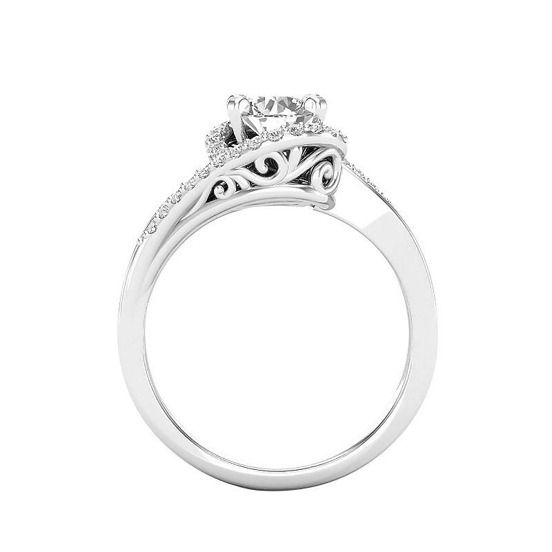 Diamond Halo Swirl Ring Setting with Channel Set Shank in White Gold