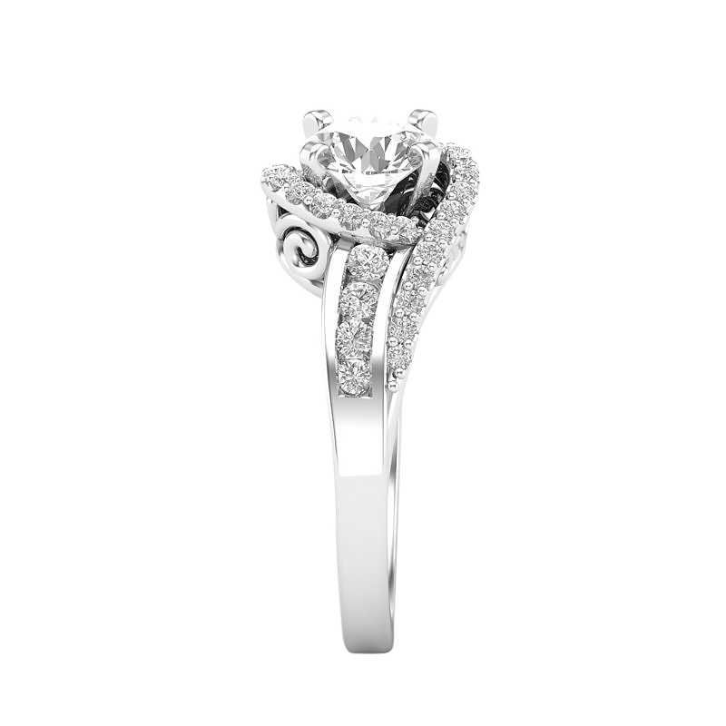 Diamond Halo Swirl Ring Setting with Channel Set Shank in White Gold
