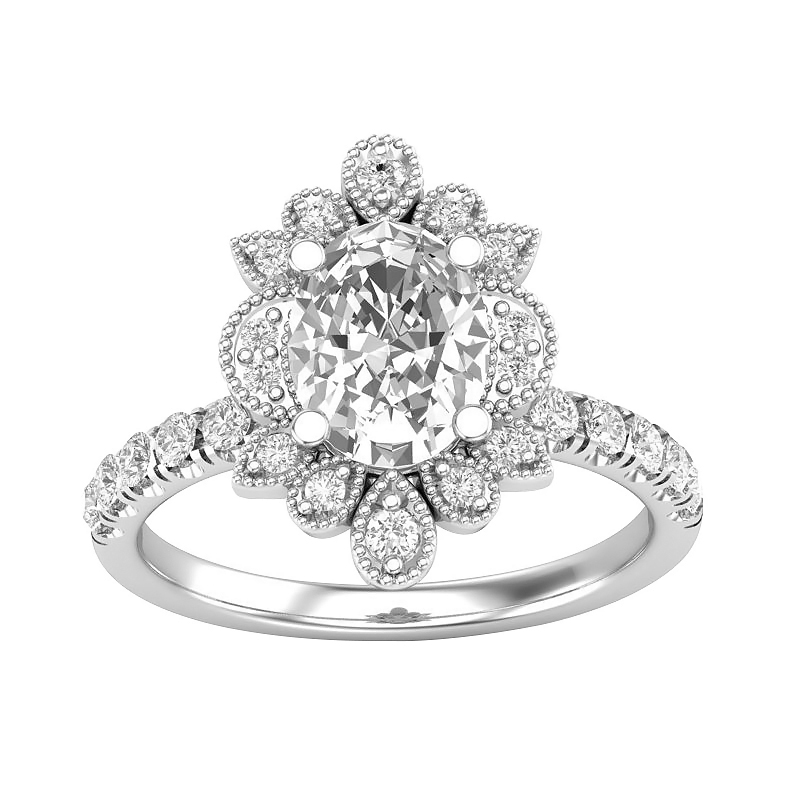 Diamond Milgrain Ornamental Halo Ring Setting in White Gold