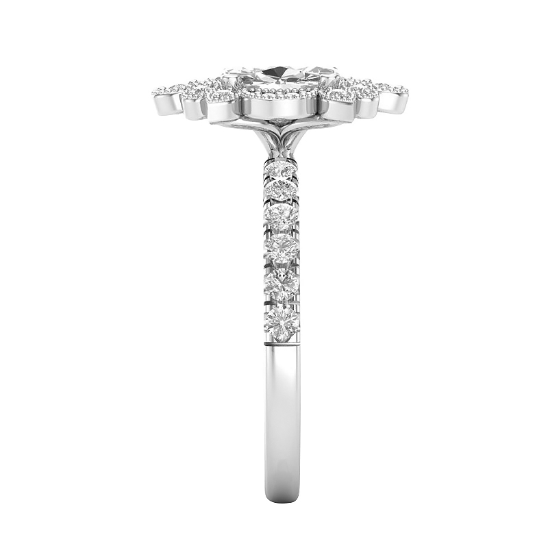 Diamond Milgrain Ornamental Halo Ring Setting in White Gold
