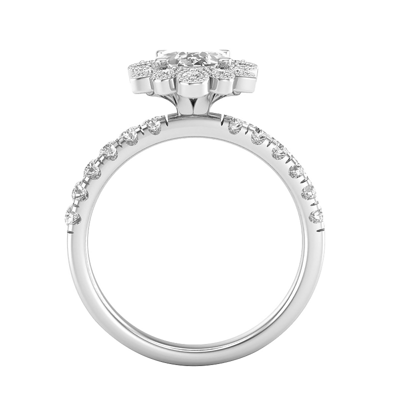 Diamond Milgrain Ornamental Halo Ring Setting in White Gold