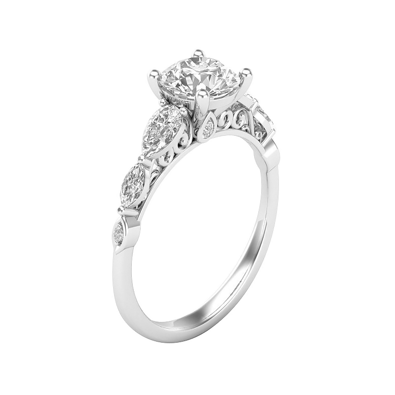 Marquise, Round & Pear Shaped Diamond Ring Setting in White Gold