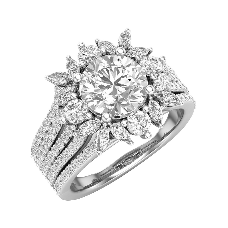 Marquise & Round Diamond Frame Ring Setting with 5 Row Shank in White Gold