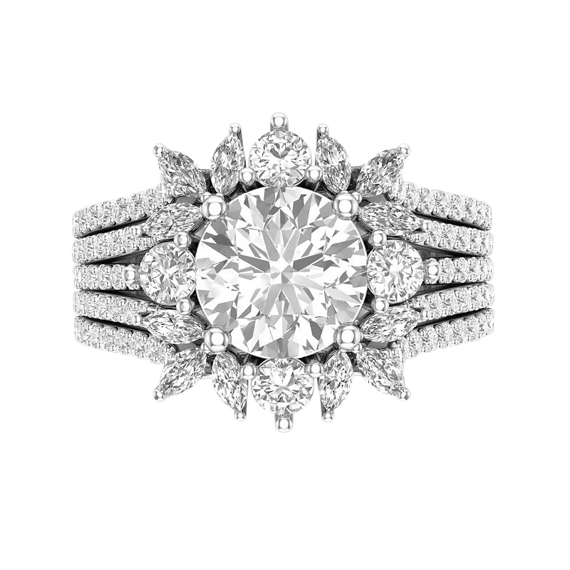Marquise & Round Diamond Frame Ring Setting with 5 Row Shank in White Gold