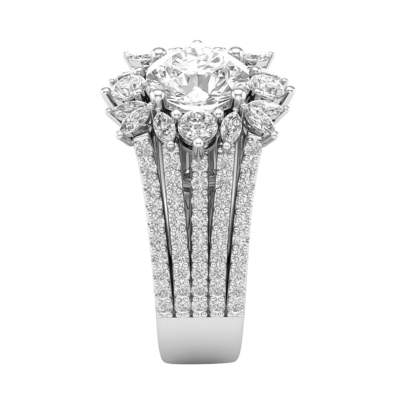 Marquise & Round Diamond Frame Ring Setting with 5 Row Shank in White Gold
