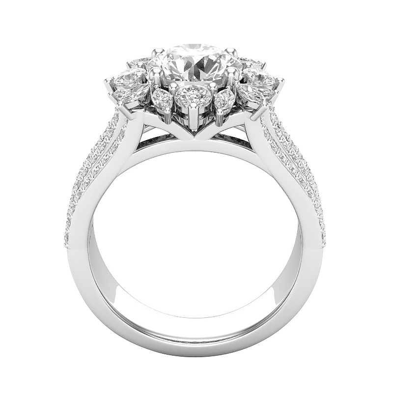Marquise & Round Diamond Frame Ring Setting with 5 Row Shank in White Gold