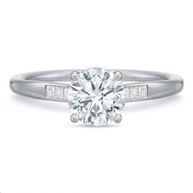 New Aire Petite White Gold Ring Setting with Princess Diamond Sides