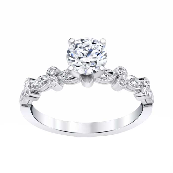 Diamond Marquise & Round Alternating Pattern Ring Setting in White Gold