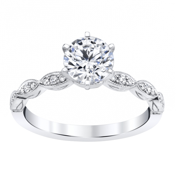 Diamond Marquise Milgrain Patterned Ring Setting in White Gold