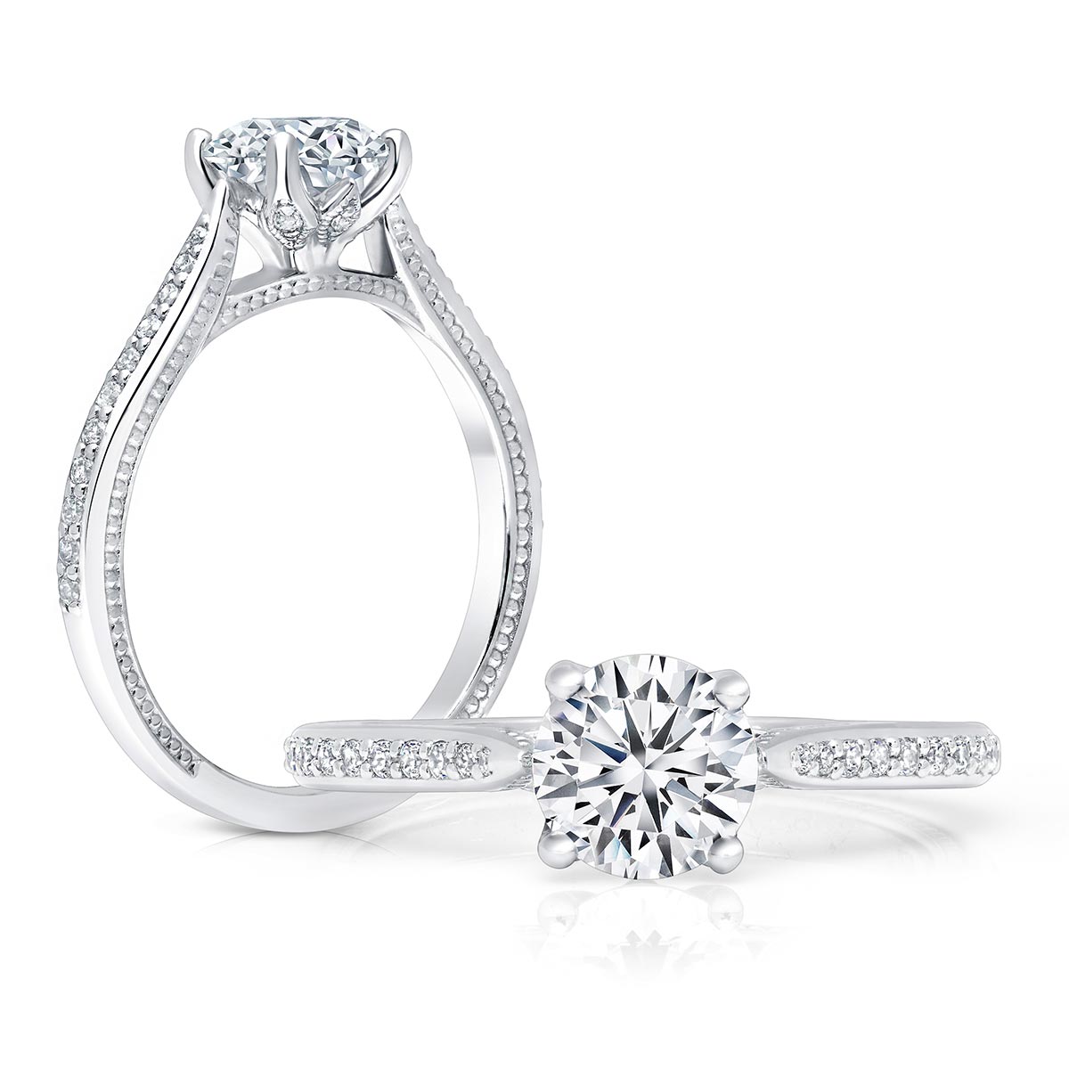 Peter Storm Slim Diamond & Milgrain Engagement Ring Setting in White Gold