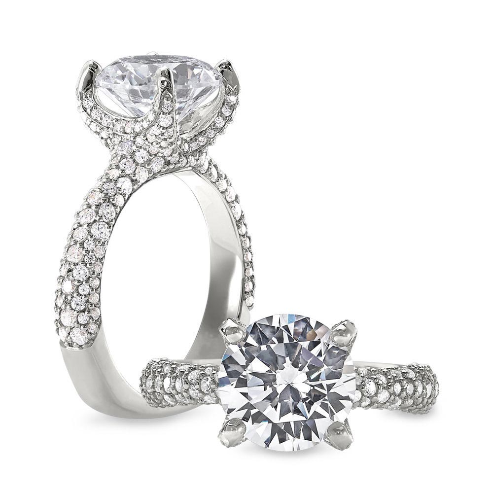 Peter Storm Diamond Pavé Wrap Euro Shank Engagement Ring Setting in White Gold