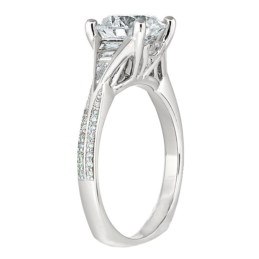 Peter Storm Diamond Baguette Petite Tapered Engagement Ring Setting in White Gold