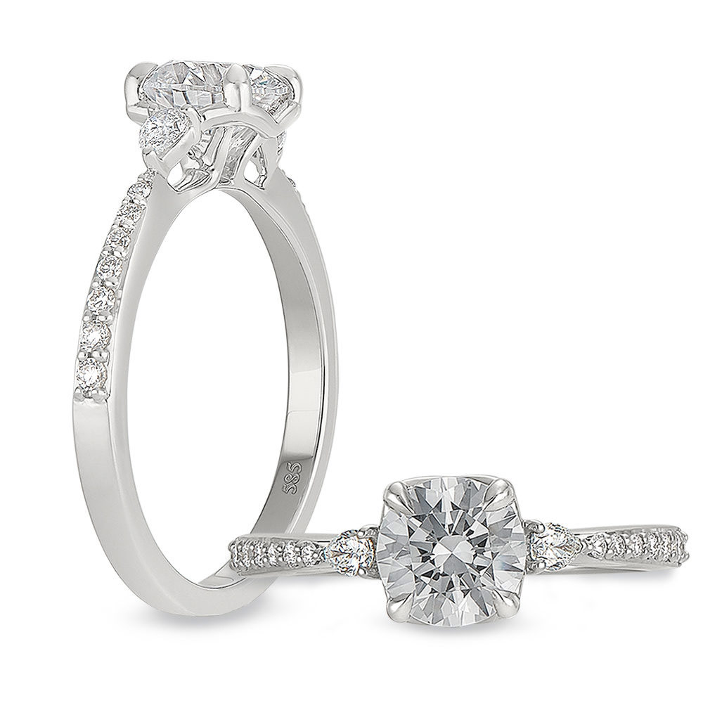 Peter Storm Diamond Pavé & Pear Side Stone Engagement Ring Setting in White Gold