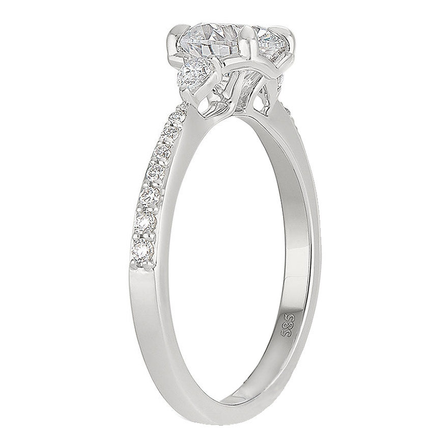 Peter Storm Diamond Pavé & Pear Side Stone Engagement Ring Setting in White Gold
