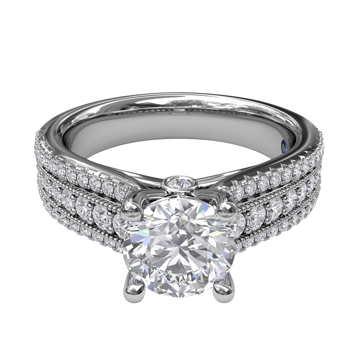 Diamond Milgrain 3 Row Ring Setting in White Gold