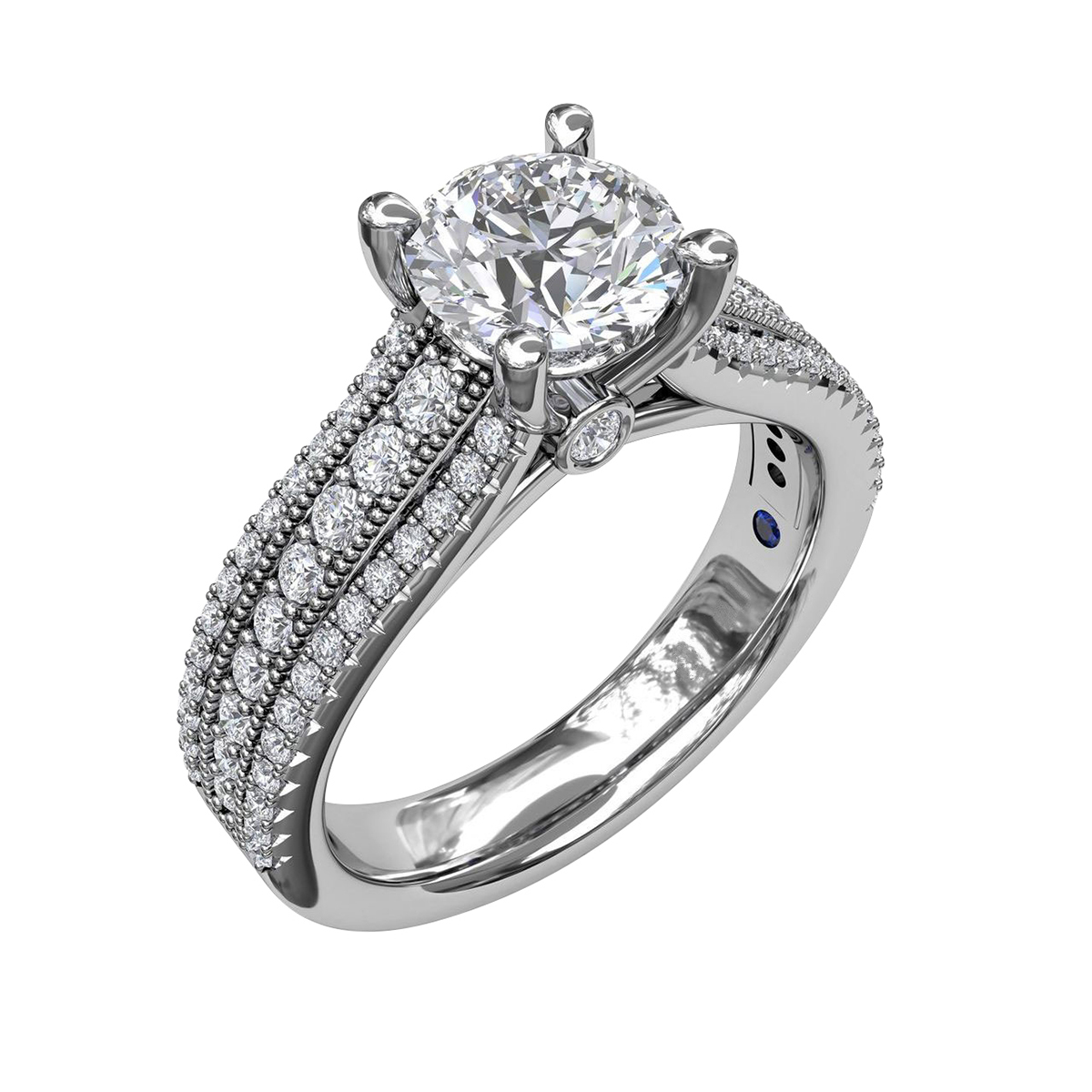 Diamond Milgrain 3 Row Ring Setting in White Gold