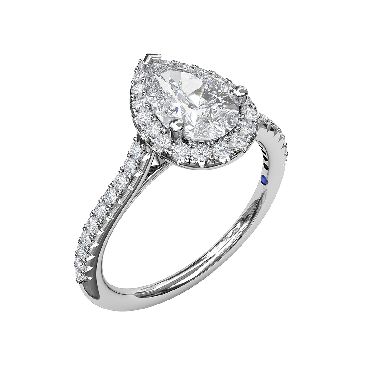 Diamond Pear Shaped Halo Ring Setting with French Pave Shank in White Gold