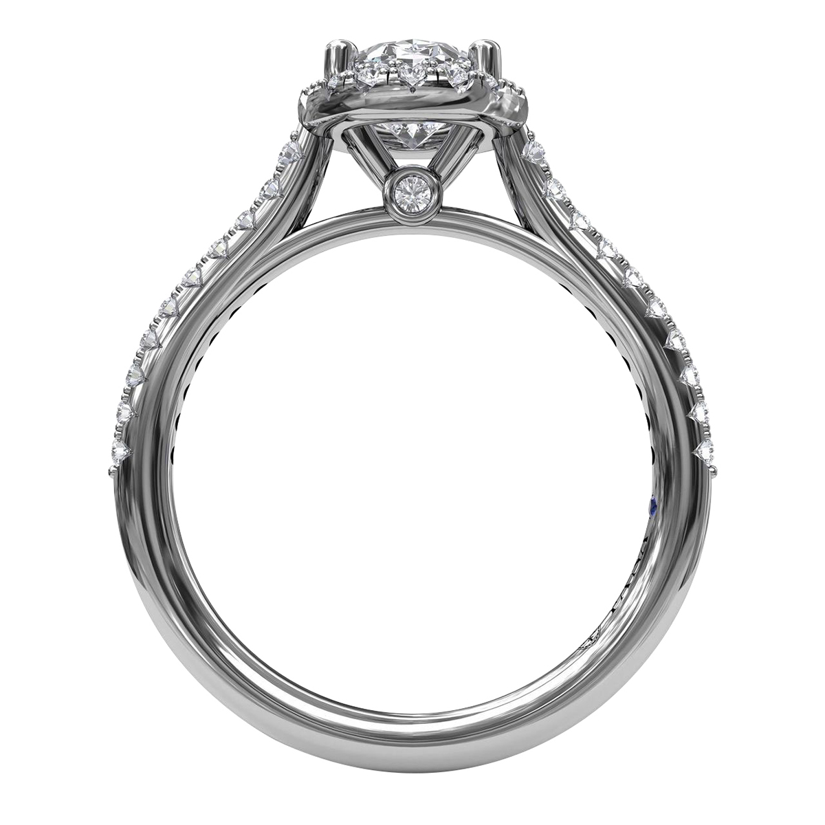 Diamond Oval Halo Ring Setting with French Pave Shank in White Gold