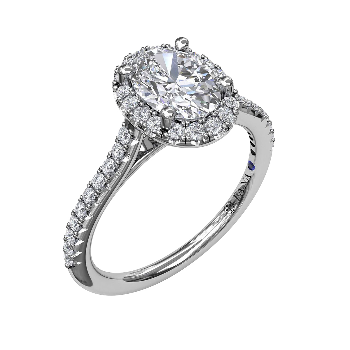 Diamond Oval Halo Ring Setting with French Pave Shank in White Gold