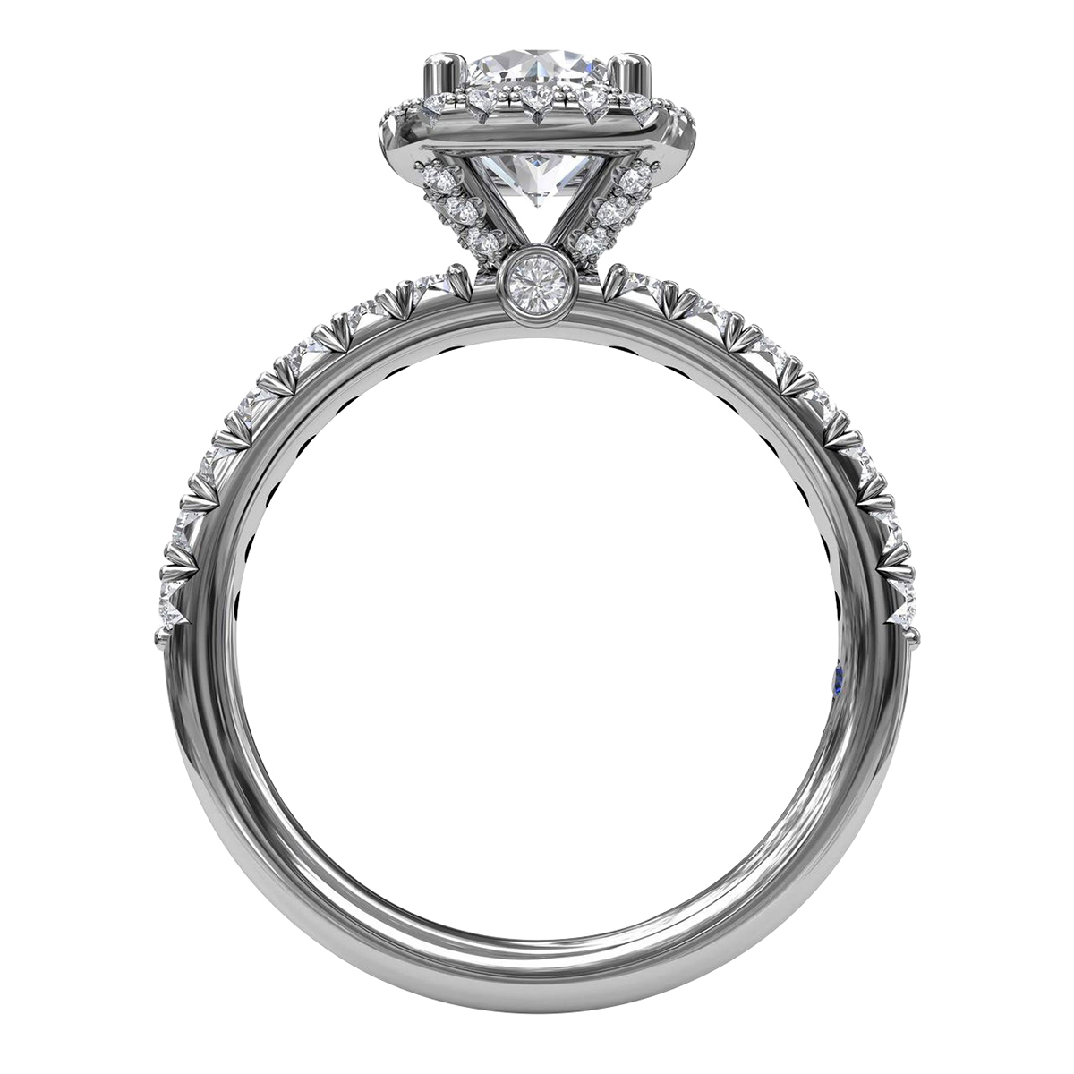 Diamond Cushion Halo Ring Setting with French Pave Shank in White Gold