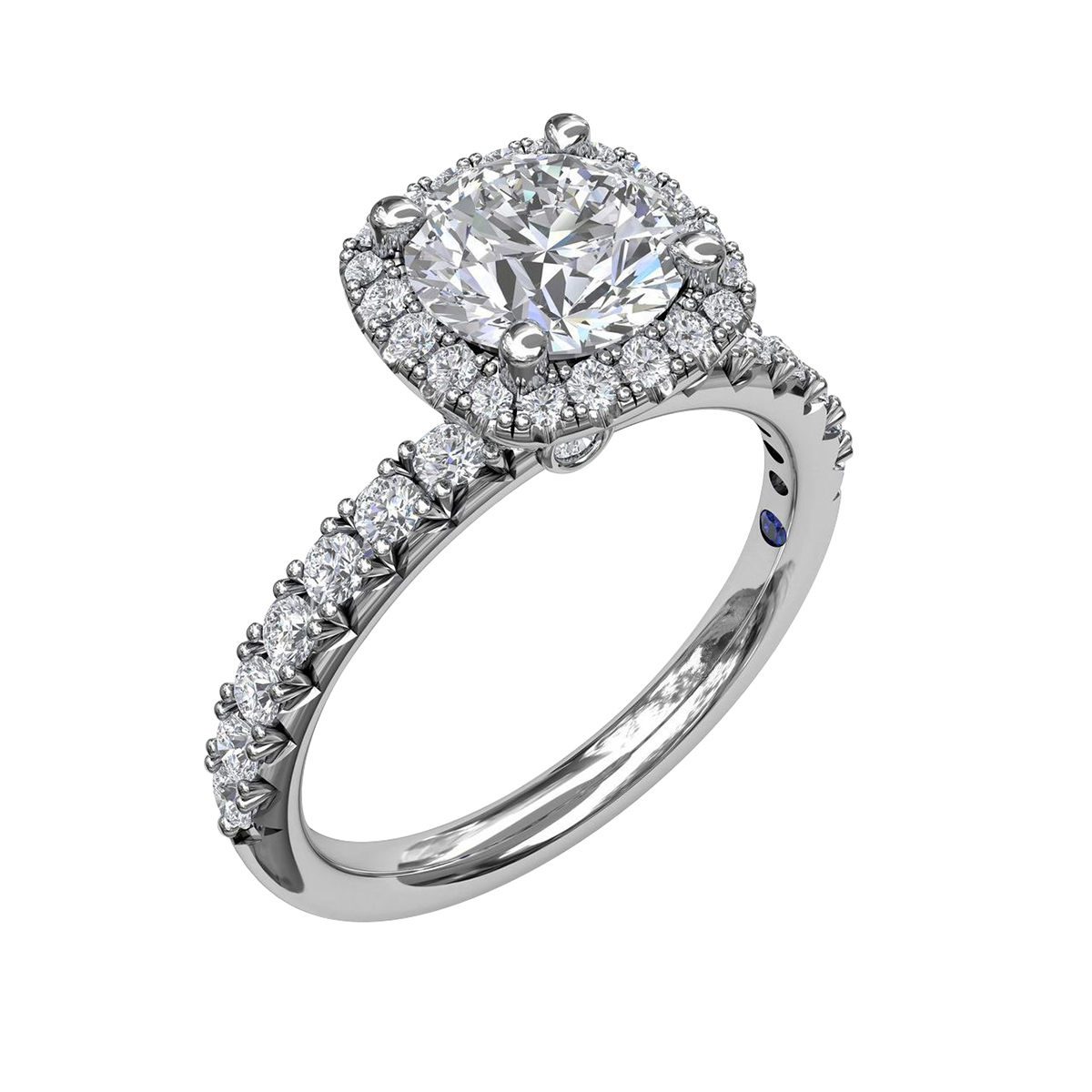 Diamond Cushion Halo Ring Setting with French Pave Shank in White Gold