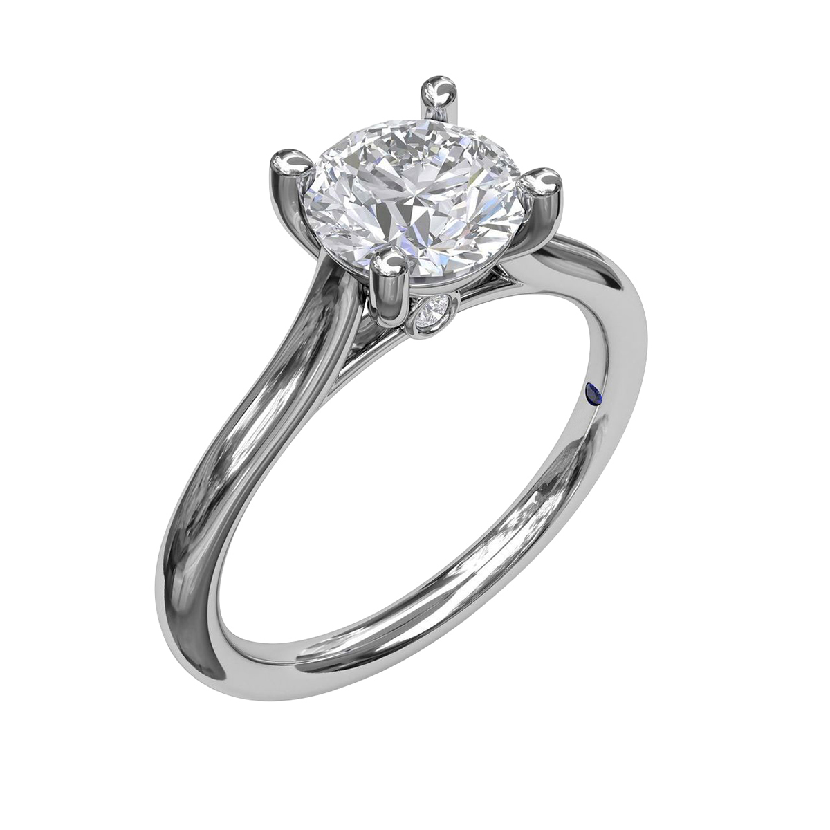 White Gold Solitaire 4 Prong Cathedral Ring Setting with Diamond Gallery, 1 ct Head