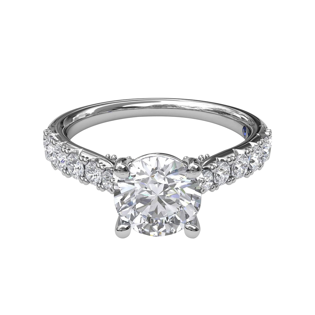 Diamond French Pave Ring Setting with Diamond Gallery in White Gold, .59 cttw