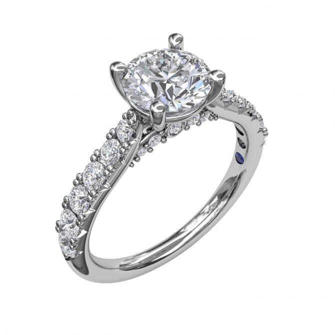 Diamond French Pave Ring Setting with Diamond Gallery in White Gold, .59 cttw