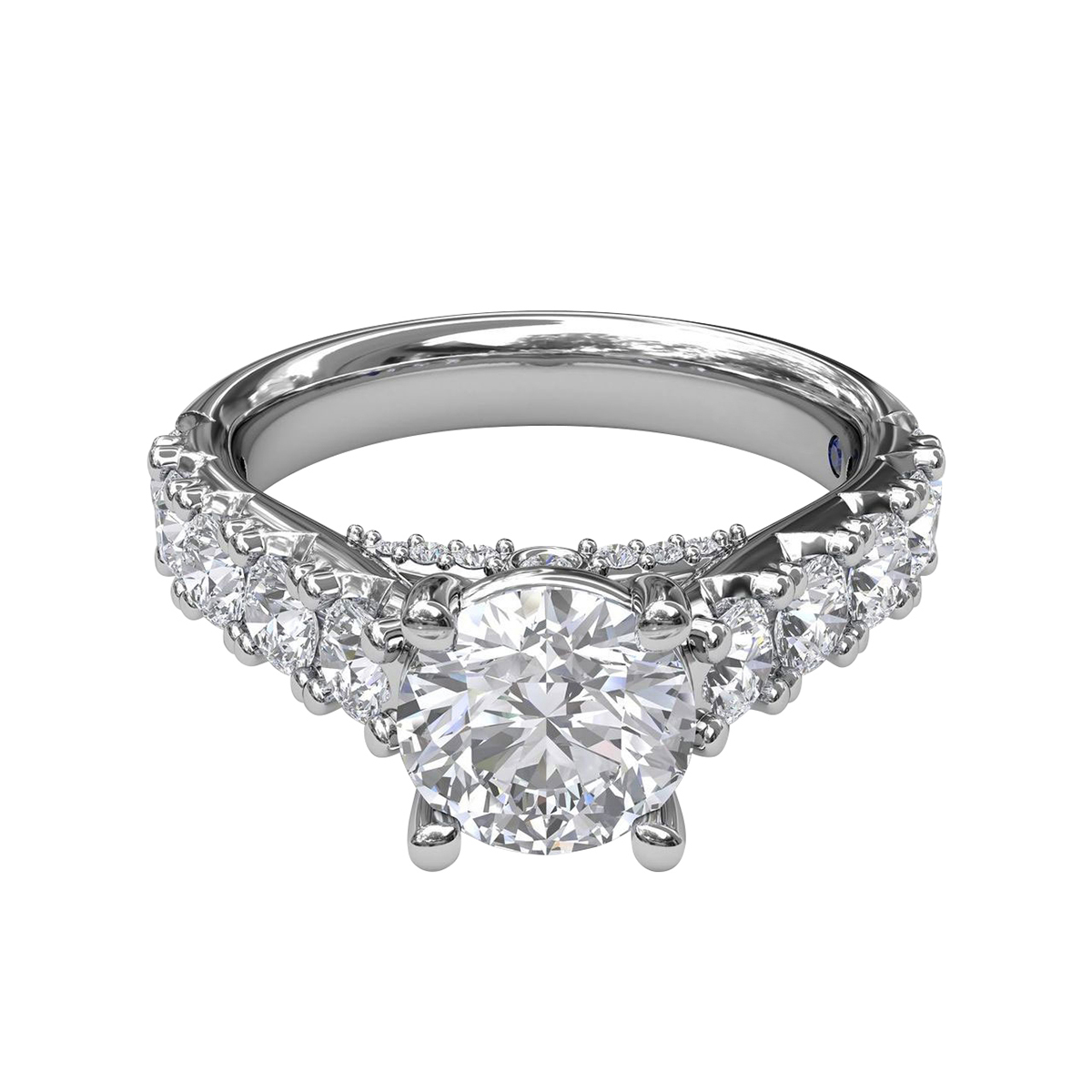 Diamond French Pave Ring Setting with Diamond Gallery in White Gold, 1.14 cttw
