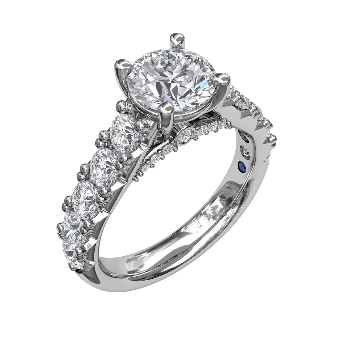 Diamond French Pave Ring Setting with Diamond Gallery in White Gold, 1.14 cttw