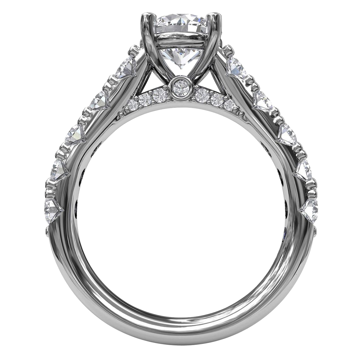 Diamond French Pave Ring Setting with Diamond Gallery in White Gold, 1.14 cttw