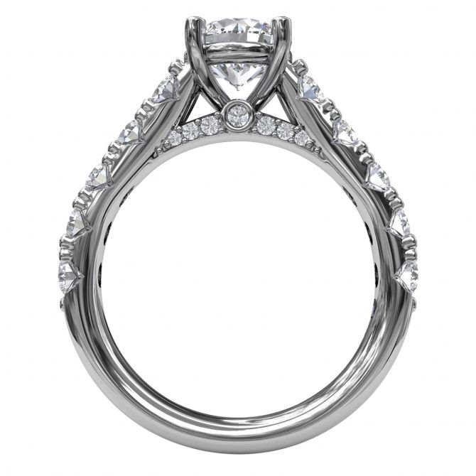 Diamond French Pave Ring Setting with Diamond Gallery in White Gold, 1.14 cttw